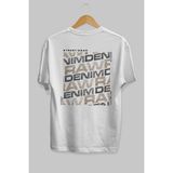 ankhises Raw Denim Arka Baskılı Beyaz Oversize T-Shirt Erkek Kadın Bisiklet Yaka