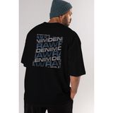 ankhises Raw Denim Arka Baskılı Siyah Oversize T-Shirt Erkek Kadın Bisiklet Yaka - XL