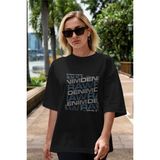 ankhises Raw Denim Ön Baskılı Siyah Oversize T-Shirt Erkek Kadın Bisiklet Yaka