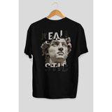 Ankhises Realistic Arka Baskılı Siyah Oversize T-Shirt Erkek Kadın Pamuk Bisiklet Yaka Tişort - XL