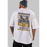 ankhises Rumble In The Darkside Arka Baskılı Beyaz Oversize T-Shirt Erkek Kadın Bisiklet Yaka