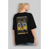 ankhises Rumble In The Darkside Arka Baskılı Siyah Oversize T-Shirt Erkek Kadın Bisiklet Yaka