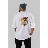 ankhises Savage Brooklyn Yazılı Arka Baskılı Beyaz Oversize T-Shirt Erkek Kadın Bisiklet Yaka