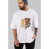 ankhises Savage Brooklyn Yazılı Ön Baskılı Beyaz Oversize T-Shirt Erkek Kadın Bisiklet Yaka - M