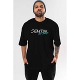 ankhises Semtin Göz Bebeği Ön Baskılı Siyah Oversize T-Shirt Erkek Kadın Bisiklet Yaka - XL