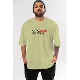 Ankhises Ses Bombası Ön Baskılı Bej Oversize T-Shirt Erkek Kadın Bisiklet Yaka
