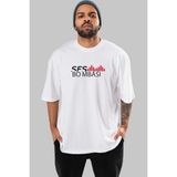 ankhises Ses Bombası Ön Baskılı Beyaz Oversize T-Shirt Erkek Kadın Bisiklet Yaka - XL