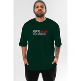 Ankhises Ses Bombası Ön Baskılı Zümrüt Yeşili Oversize T-Shirt Erkek Kadın Bisiklet Yaka - XL