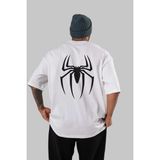 ankhises Spiderman Arka Baskılı Beyaz Oversize T-Shirt Erkek Kadın Bisiklet Yaka