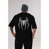 ankhises Spiderman Arka Baskılı Siyah Oversize T-Shirt Erkek Kadın Bisiklet Yaka - XL