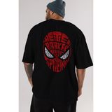 ankhises Spıderman Arka Baskılı Siyah Oversize T-Shirt Erkek Kadın Bisiklet Yaka