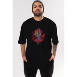 ankhises Spiderman Ön Baskılı Siyah Oversize T-Shirt Erkek Kadın Bisiklet Yaka