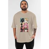 Ankhises Spy x Famıly Anime Ön Baskılı Bej Oversize T-Shirt Erkek Kadın - XL