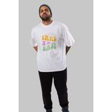 ankhises Take It Easy Yazılı Ön Baskılı Beyaz Oversize T-Shirt Erkek Kadın Bisiklet Yaka