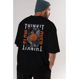 ankhises Think It Arka Baskılı Siyah Oversize T-Shirt Erkek Kadın Bisiklet Yaka