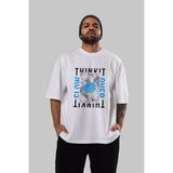 ankhises Think It Ön Baskılı Beyaz Oversize T-Shirt Erkek Kadın Bisiklet Yaka - XL