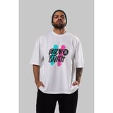 ankhises Urgent To Finish Ön Baskılı Beyaz Oversize T-Shirt Erkek Kadın Bisiklet Yaka