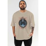 Ankhises Viking Mitolojisi 11 Ön Baskılı Bej Oversize T-Shirt Erkek Kadın Pamuk Bisiklet Yaka Tişort - XL