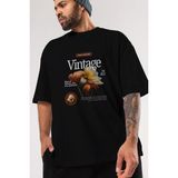 ankhises Vintage Çiçek Ön Baskılı Siyah Oversize T-Shirt Erkek Kadın Bisiklet Yaka