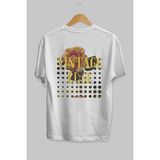 ankhises Vintage Rose Yazılı Arka Baskılı Beyaz Oversize T-Shirt Erkek Kadın Bisiklet Yaka
