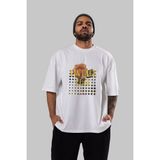 ankhises Vintage Rose Yazılı Ön Baskılı Beyaz Oversize T-Shirt Erkek Kadın Bisiklet Yaka