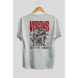 Ankhises Visions Arka Baskılı Beyaz Oversize T-Shirt Erkek Kadın Pamuk Bisiklet Yaka Tişort - XL