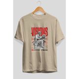 Ankhises Visions Ön Baskılı Bej Oversize T-Shirt Erkek Kadın Pamuk Bisiklet Yaka Tişort