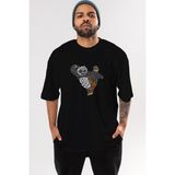ankhises Warrior Panda Ön Baskılı Siyah Oversize T-Shirt Erkek Kadın Bisiklet Yaka