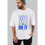 ankhises We Can Do It Ön Baskılı Beyaz Oversize T-Shirt Erkek Kadın Bisiklet Yaka