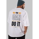 ankhises You Can Do It Yazılı Arka Baskılı Beyaz Oversize T-Shirt Erkek Kadın Bisiklet Yaka - M