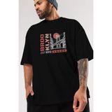ankhisesBrooklyn Ön Baskılı Siyah Oversize T-Shirt Erkek Kadın Bisiklet Yaka