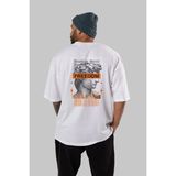 ankhisesBrooklyn Street Arka Baskılı Beyaz Oversize T-Shirt Erkek Kadın Bisiklet Yaka - M