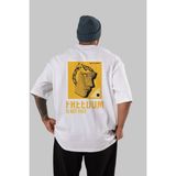 ankhisesFreedom Is Not Free Arka Baskılı Beyaz Oversize T-Shirt Erkek Kadın Bisiklet Yaka