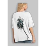 ankhisesGrim Reaper Bicycle Arka Baskılı Beyaz Oversize T-Shirt Erkek Kadın Bisiklet Yaka