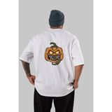 ankhisesHalloween Arka Baskılı Beyaz Oversize T-Shirt Erkek Kadın Bisiklet Yaka - M