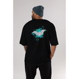 ankhisesHalloween Arka Baskılı Siyah Oversize T-Shirt Erkek Kadın Bisiklet Yaka - M
