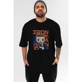 ankhisesIron Man (4) Ön Baskılı Siyah Oversize T-Shirt Bisiklet Yaka Erkek Kadın