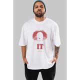 ankhisesIt Ön Baskılı Beyaz Oversize T-Shirt Bisiklet Yaka Erkek Kadın - M