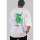 ankhisesKeep It Cool Bear Arka Baskılı Beyaz Oversize T-Shirt Erkek Kadın Bisiklet Yaka - M