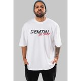 ankhisesSemtin Göz Bebeği Ön Baskılı Beyaz Oversize T-Shirt Erkek Kadın Bisiklet Yaka - XL