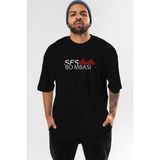 ankhisesSes Bombası Ön Baskılı Siyah Oversize T-Shirt Erkek Kadın Bisiklet Yaka