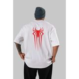 ankhisesSpiderman Arka Baskılı Beyaz Oversize T-Shirt Erkek Kadın Bisiklet Yaka