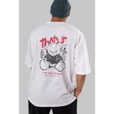 ankhisesThats It Bear Arka Baskılı Beyaz Oversize T-Shirt Erkek Kadın Bisiklet Yaka