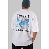 ankhisesThink It Arka Baskılı Beyaz Oversize T-Shirt Erkek Kadın Bisiklet Yaka
