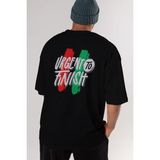 ankhisesUrgent To Finish Arka Baskılı Siyah Oversize T-Shirt Erkek Kadın Bisiklet Yaka