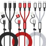 Ankndo 6 in 1 Çoklu Şarj Kablosu [3Pack 4FT] Çoklu Şarj Kablosu Naylon Örgülü Çok Hızlı Şarj Kablosu USB A/C - Telefon USB C/Mikro USB/i-P Konektörü Cep Telefonları için Evrensel Çoklu Telefon Şarj Kablosu