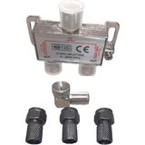 Anktek 2'li 1/2 Tv Splitter Uydu Anten Çoklayıcı + 3 Adet Contalı F Konnektör + 1 Adet L Tipi Konnektör