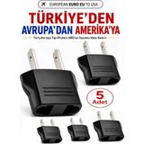 Anktek Abd’ye Seyahat Adaptörü Türk/ Avrupa Prizini Amerikan Tipine Çevirici Priz Euro To Us Plug - 5 Adet