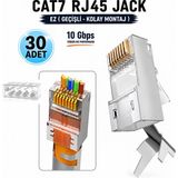 Anktek Cat7 Jack - 30 Adet- Ez RJ45 Metal Konnektör Ftp/sftp 8 Pin Kemerli Kolay Geçişli Plug