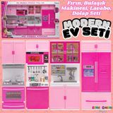 Anlily Dörtlü Mutfak Seti - Barbie Modern Mutfak Seti - Işıklı Sesli Mutfak Oyuncak - Fırın, Buzdolabı, Bulaşık, Lavabo